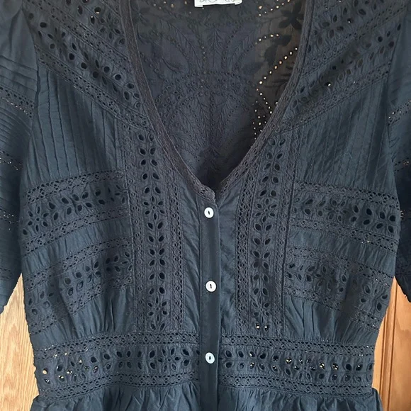 LoveShackFancy Black Tiered Midi Dress - Picture 3 of 7